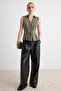 Haki Düz Peplum Polo Yaka Kolsuz Pili Detaylı Modal Kumaş Örme Bluz TWOAW27BZ00106 - 2