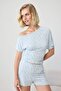 Light Blue Floral Single Shoulder Viscose Knitted Pajamas Set Thmss26Pt00254