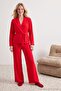 Red Belted Double Breasted Collar Knitted Pajama Set Thmaw27Pt00006 - 2