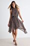 Brown Polka Dot Asymmetric Skirt Detailed Chiffon Lined Midi Belted Woven Dress Twoss26El00232 - 2