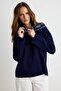 Lacivert Oversize Çıkarılabilir Şal Detaylı Triko Kazak TWOAW27KZ00130 - 2