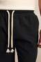 Men's Baggy Fit Rope Drawstring Linen Look Trousers Black - 4