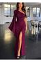 Stretchy Fkuro Fabric One-Shoulder Spanish Sleeve Detail Evening Dress 582648 LIGHT PURPLE - 2