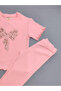 Girl's Stoned Bow Detailed Ribbed Spanish Style Pants 2-Piece Top and Bottom Set - 5