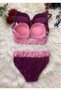 Women's Pink and Purple Padded Padded Underwire Lace 2-Piece Bra Set - 2