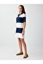 Navy Blue Polo Collar Elbow Sleeve Color Block Knitted Mini Dress - 2