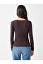 Bitter Brown V-Neck Long Sleeve Ruched Detail Knitted Blouse - 5