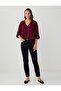 Burgundy V-Neck Three Quarter Sleeve Relaxed Cut Woven Blouse - 2
