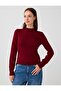 Burgundy Turtleneck Long Sleeve Knitwear Sweater with Button Detail