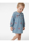 Cotton Long Sleeve Baby Collar Bow Embroidered Denim Dress - 3