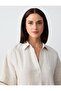 Stone 100% Linen Relaxed Cut Shirt Collar Short Sleeve Midi Dress - 5