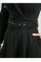 BELTED WAIST FULL OTURAN, TIE COLLAR STYLISH DRESS - 2