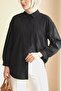 Buttoned Poplin Shirt with Ruffled Sleeves - Black