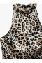 Satin Sleeveless Halter Neck Leopard Blouse - 5