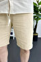 Men's Elastic Waist Linen Fabric Shorts Cream Edw370 - 3