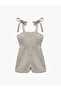 Viscose Blended Back Detailed Pocket Striped Mini Salopet Jumpsuit - 3