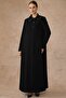 Lined Oversized Coat with Embroidered Collar and Satin Detail Black 6822 - 3