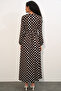 Women's Brown Cream Patterned Knitted Hijab Dress 1525 - 6
