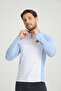 Blue Sleeve White Garnished Zippered Long Sleeve Men's Riding T-Shirt - 5