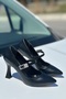 Women's Adel Buckled Heeled Stiletto Black- Leather