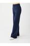 Navy Blue High Waist Wide Leg Elastic Waist Knitwear Trousers - 4