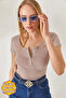 Women's Striped Beige Snap-On Camisole Blouse BLZ-19000171