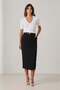 Black 100% Linen Midi Length Skirt with Belt Detail