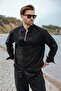 Black Relaxed Fit Linen Men's Shirt and Trousers Set E7362 - 5