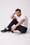 Men's Elastic Waist Straight Leg Regular Fit Trousers with Pockets Black - 7