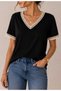 New Season Modal Cotton V-Neck Lace Detailed Stylish Women's T-Shirt