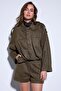Khaki Suede Look Bomber Women's Coat - 3