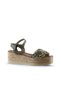 Khaki Leather Women's Wedge Heeled Espadrille Sandals 01Wu6109 - 2