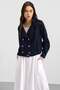 Linerless Denim Jacket with Bead Embroidery on the Sleeve Navy Blue 8283 - 3