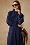 Scarf Collar Shirt Skirt Modal Double Set Dark Blue 9460-Tk - 3