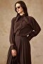 Scarf Collar Shirt Skirt Modal Double Set Brown 9460-Tk - 3
