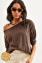 Women's Brown Boat Neck Wool Viscose Drapey Blouse BLZ-19002738