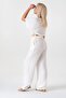 Muslin 100% Natural Cotton Elastic Waist Wide Leg Pants White - 4