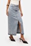 Women's Snow Denim Color Deep Slit High Waist Long Denim Skirt - 5