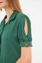Women's Dark Green Shirt Collar Sleeve Slit Detailed Flared Watermelon Sleeve Dress Arm-24Y001083 - 3