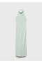 Halter yaka saten elbise - 3