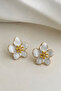 Flower Patterned White Color Women's Earrings - 2