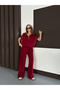 Burgundy Modal Fabric Parachute Detailed Relax Fit Zippered Vest Set Stylish Bottom and Top Set - 2