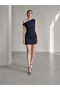 Women's Denim Asymmetric Collar Mini Dress - 3