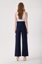 Maternity Wide Leg Adjustable Waist Navy Blue Fabric Pants with Front Seam Detail - 3