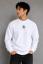 Men's White Cotton Winter Crew Neck Premium Sweatshirt Embroidered Soft Relaxed Fit - 3