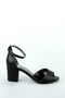 Women's Ankle Buckle Single Strap Thick Heeled Evening Dress Shoes Black Skin