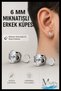 2 Pieces of 6 mm Solitaire Earrings with Strong Magnets |   Non-Perforated Fake Earrings |   Male Female