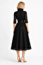 Rope-Trimmed Lace-Covered & Belted Black Midi Shirt Dress - 3