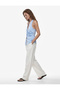 Slim Fit Cotton V-Neck Buttoned Poplin Sleeveless Shirt with Back Tie Detail - 4