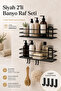 Adhesive Black Bathroom Shelf & Shower Hanger – No Drilling, Strong Adhesive – Set of 2 (Tş01)